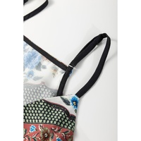 Red Mixed Floral Chevron Pattern Dip Hem Spaghetti Straps Tank - M thumbnail