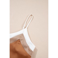 Khaki Chevron Color Block Spaghetti Straps Tank Top - L thumbnail