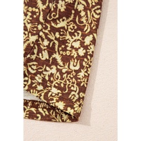 Brown Eyelet Knit Yoke Patchwork Printed Flowy Fit Tank Top - S thumbnail