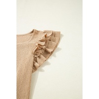 Smoke Gray Ruffled Tiered Sleeve Square Neck Textured Top - L thumbnail