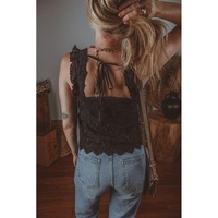 Black Floral Embroidered Buttoned Square Neck Tank Top - L thumbnail