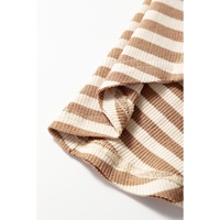 Khaki Stripe Exposed Seam Trim Round Neck Sleeveless Top - L thumbnail