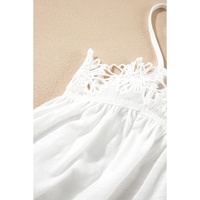 White Lace Splicing Spaghetti Straps Ruffle Flared Tank Top - XL thumbnail