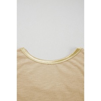 Tan Metallic Sheen Edge Scoop Neck Tank Top - L thumbnail