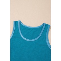 Peacock Blue Metallic Sheen Edge Scoop Neck Tank Top - L thumbnail
