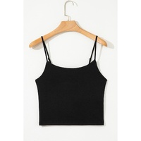 Black Spaghetti Strap Skinny Fit Cropped Tank Top - M thumbnail