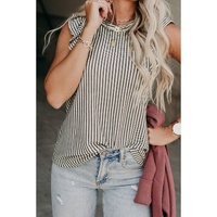 Gray Crew Neck Ruffled Striped Tank Top - XL thumbnail
