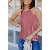 Pink Solid Color Crew Neck Tank Top - L thumbnail