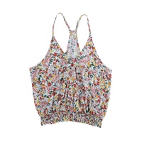 Multicolor Wrapped V Neck Floral Tank Crop Top - L thumbnail