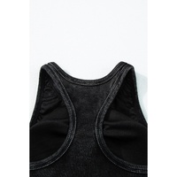 Black Ribbed Mineral Wash Racerback Cropped Tank Top - L thumbnail