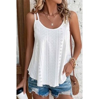 Azura Exchange White Eyelet Strappy Scoop-Neck Tank Top - L thumbnail