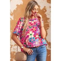 Azura Exchange Flower Print Puff Sleeve Top - L thumbnail