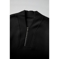 Black Plain Half Zip V Neck Ribbed Edge Loose Tracksuit - XL thumbnail