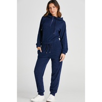 Navy Blue Ribbed Knit Cropped Hoodie and Drawstring Joggers Set - M thumbnail