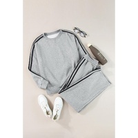 Light Grey Solid Color Side Striped Sweatshirt Active Set - 2XL thumbnail