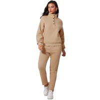 Parchment Solid Half Button Sweatshirt and High Waist Sweatpants Set - 2XL thumbnail