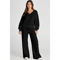 Black V Neck Cropped Seamed High Waist Sports Wear - L thumbnail