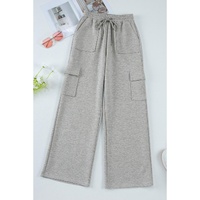Light Grey Multi Pockets Lace-up High Waist Wide Leg Workout Pants - M thumbnail