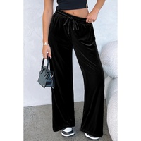 Black Solid Drawstring Waist Wide Leg Pants - XL thumbnail