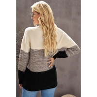 Black Color Block Netted Texture Pullover Sweater - M thumbnail