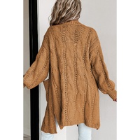 Azura Exchange Khaki Ribbed Trim Eyelet Cable Knit Cardigan - XL thumbnail