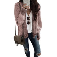 Pink Chunky Waffle Knit Oversized Collar Cardigan - L thumbnail