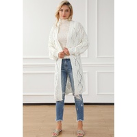 White Rhombus Hollowed Knit Open Front Cardigan - M thumbnail