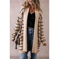 Black Stripe Shawl Neckline Open Cardigan with Pockets - M thumbnail