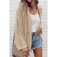 Apricot Hollow Out Knit Drop Shoulder Open Front Cardigan - L thumbnail