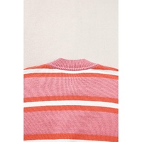 Pink Stripe Drop Shoulder Buttons Cardigan Sweater - 2XL thumbnail