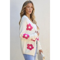 Rose Red Flower Pattern Open Front Cardigan - M thumbnail