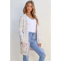 White Confetti Rib Knit Long Sleeve Cardigan - L thumbnail