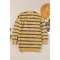 Beige Striped Pom Pom Knit Open Front Long Cardigan - XL thumbnail