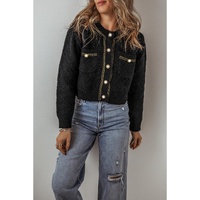 Black Shimmer Flap Pocket Button up Cardigan - M thumbnail