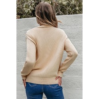 Beige Open Knit Drop Shoulder Sweater Cardigan - M thumbnail