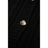 Black Open Knit Drop Shoulder Sweater Cardigan - L thumbnail