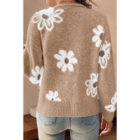 Smoke Gray Floral Print V Neck Knitted Button up Cardigan - L thumbnail