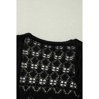 Black Crochet Hollow Out Open Front Cardigan - L thumbnail