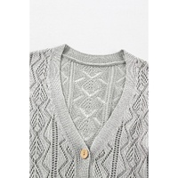 Gray Hollow Out Buttons Front Long Cardigan - S thumbnail