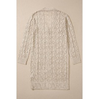 Parchment Hollow Out Buttons Front Long Cardigan - L thumbnail