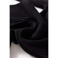 Black Ribbed Knit Collared Slim Fit Sweater Cardigan - S thumbnail