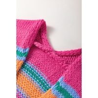 Rose Stripe Colorful Puff Sleeve Drop Shoulder Loose Cardigan - XL thumbnail