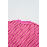 Pink Striped Buttoned V Neck Drop Shoulder Cardigan - L thumbnail