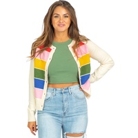 White Stripe Colorful Pattern Button Front Sweater Cardigan - S thumbnail