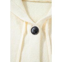 White Drawstring Hooded Button Up Drop Shoulder Sweater Cardigan - S thumbnail