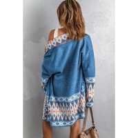 Azura Exchange Blue Aztec Print Open Front Knitted Cardigan - L thumbnail