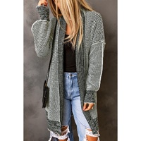 Azura Exchange Gray Plaid Knitted Long Open Front Cardigan - L thumbnail