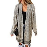 Apricot Plaid Knitted Long Open Front Cardigan - XL thumbnail