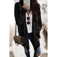 Black Plaid Knitted Long Open Front Cardigan - M thumbnail