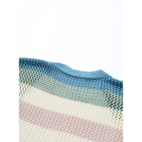 Green Striped Color Block Hollowed Knit Cardigan - M thumbnail